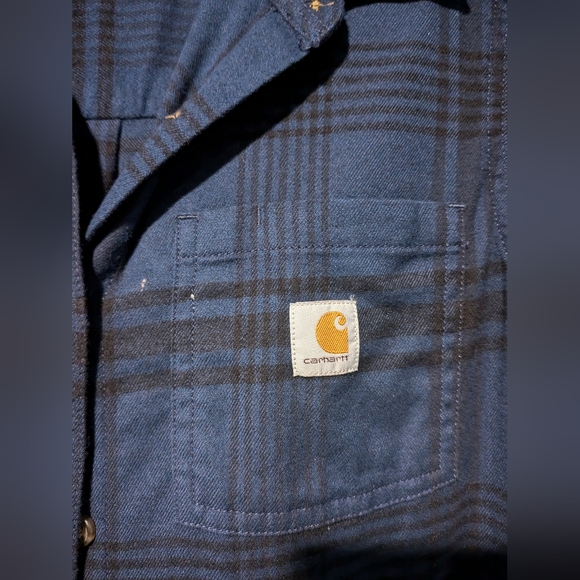 Carhartt Rugged FlexFlannel blue/black BuffaloCheck button down top/Tunic XSmall - Picture 4 of 16